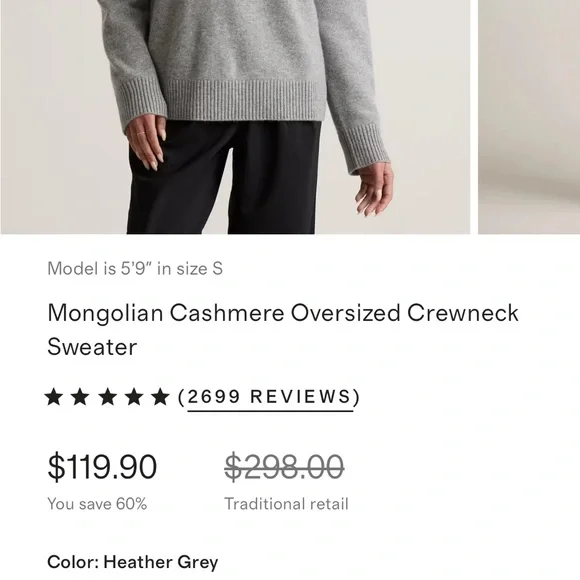 Quince Oversized Gray Crew Neck Sweater - Picture 6 of 6